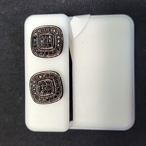 Black Rhodium over 925 Silver earrings. With Lab Onyx Stones 10.6mm 3.0 grams.